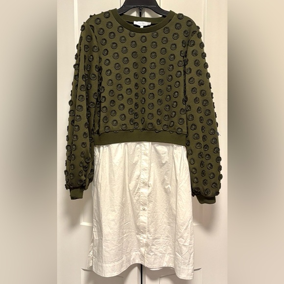 EUC [Pearl by Lela Rose] Poplin Embroidered Sweater Layer Combo Dress Women’s S - Picture 5 of 15